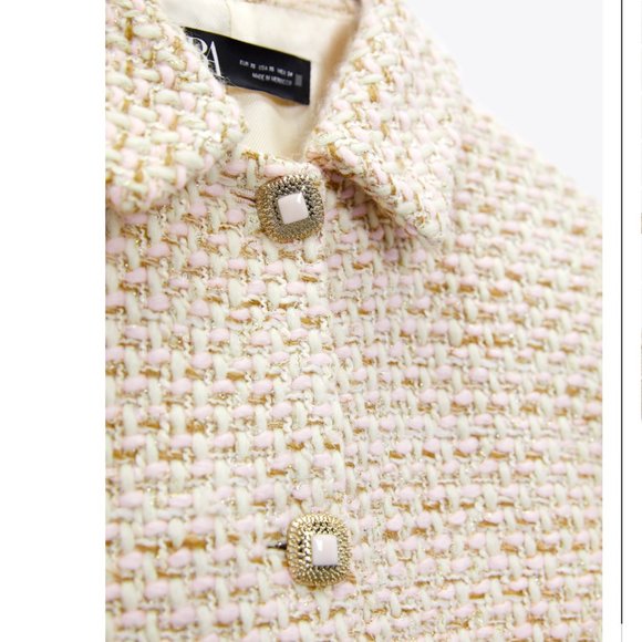 ZARA STRUCTURED TEXTURED TWEED SHORT JACKET LIMITED EDITION S,M PINK WHITE - Picture 10 of 14